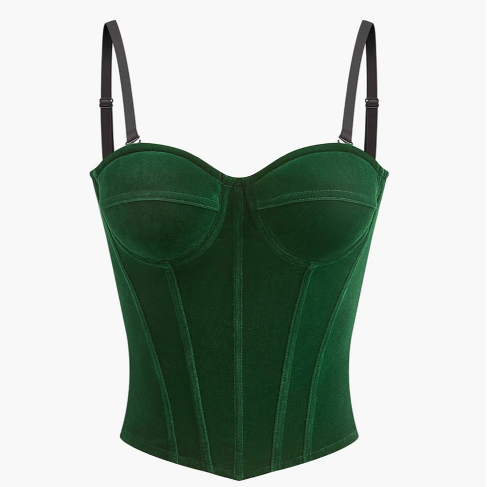 Commense Green Velvet Corset Tank Top with Black Straps